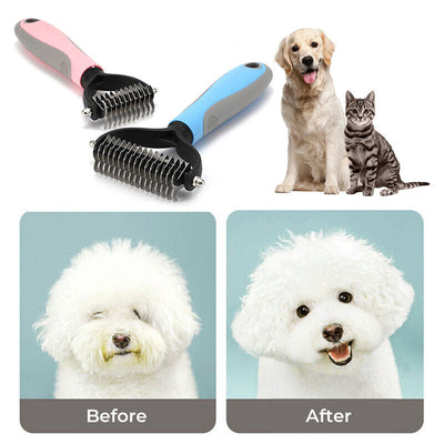 Pet Grooming Brush For Dog & Cat Deshedding Tool Rake Comb Fur Remover Reduce 2-Side - PetsWage