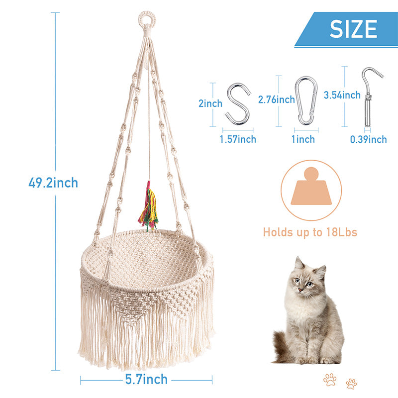 Handwoven Cats Window Perch Bed With Hanging Kit Hammock for Indoor and Outdoor Sleeping Climbing Playing - PetsWage