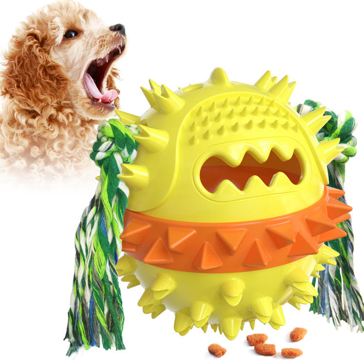 Multi-Purpose Dog Chew Toy Ball with Slow Food Dispenser & Strong Suction Cup - Play, Chew, and Satisfy Your Pup's Appetite! Cognitive Stimulative Interactive Dental Hygiene Tug & Toss Dog Chewing Ball