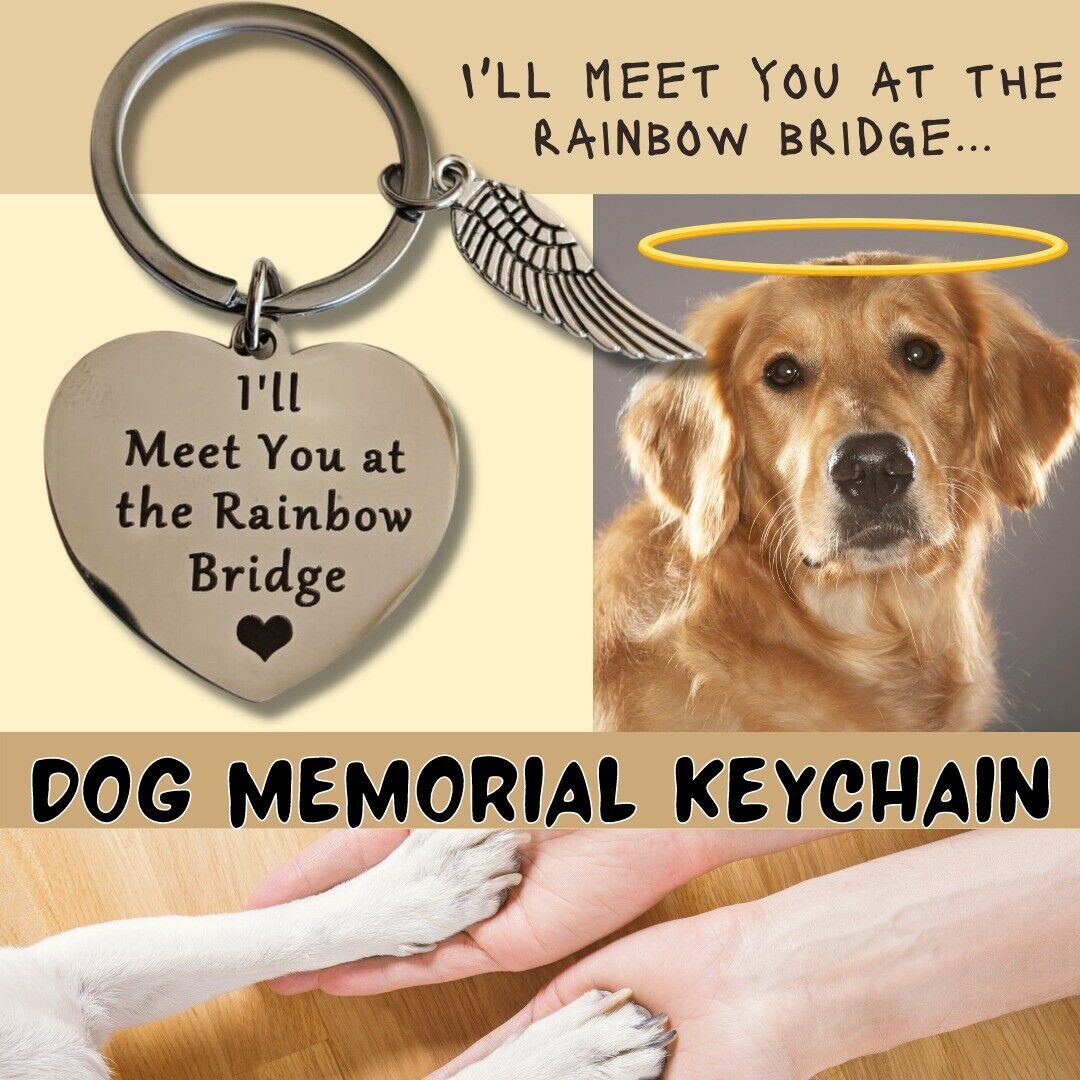 Loss Of Pet Memorial Keychain Dog Cat Jewelry Sympathy Key Ring - Rainbow Bridge - PetsWage
