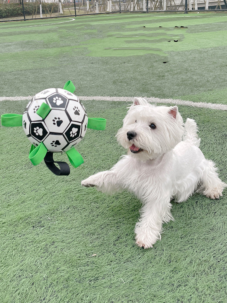 Interactive Football Dog Toy - Score Big with Playtime Fun for Your Canine Athlete! Durable Lightweight Tough Fetch & Tug Soccer chew Toy For Puppy & Dogs