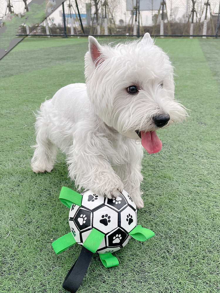 Interactive Football Dog Toy - Score Big with Playtime Fun for Your Canine Athlete! Durable Lightweight Tough Fetch & Tug Soccer chew Toy For Puppy & Dogs