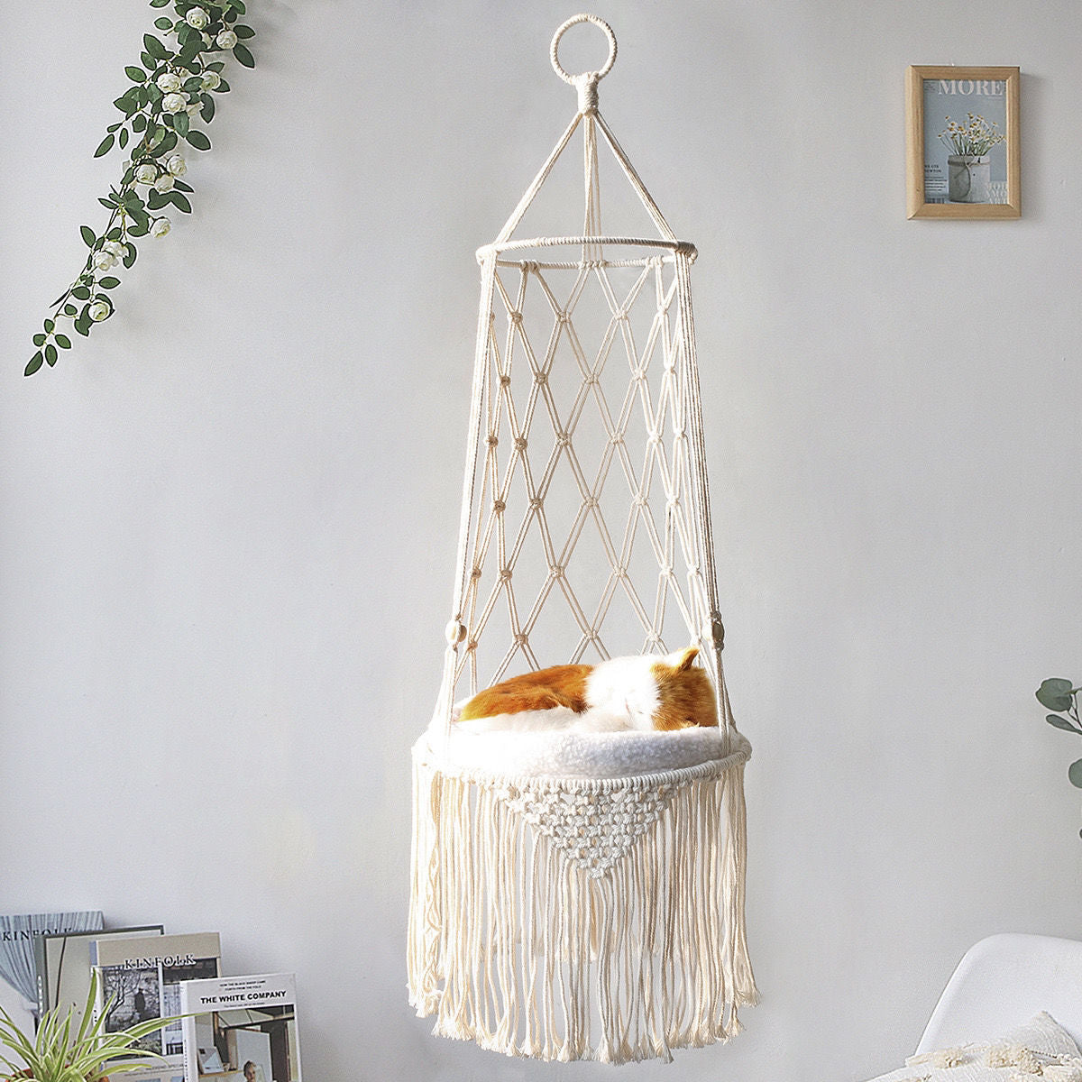 Handwoven Hanging Pet Bed  Cat Hammock Wall Hanging made of Heavy-duty Cotton Rope Indoor and Outdoor for Cat Bed Gifts Cat Swing Bed for rest - PetsWage