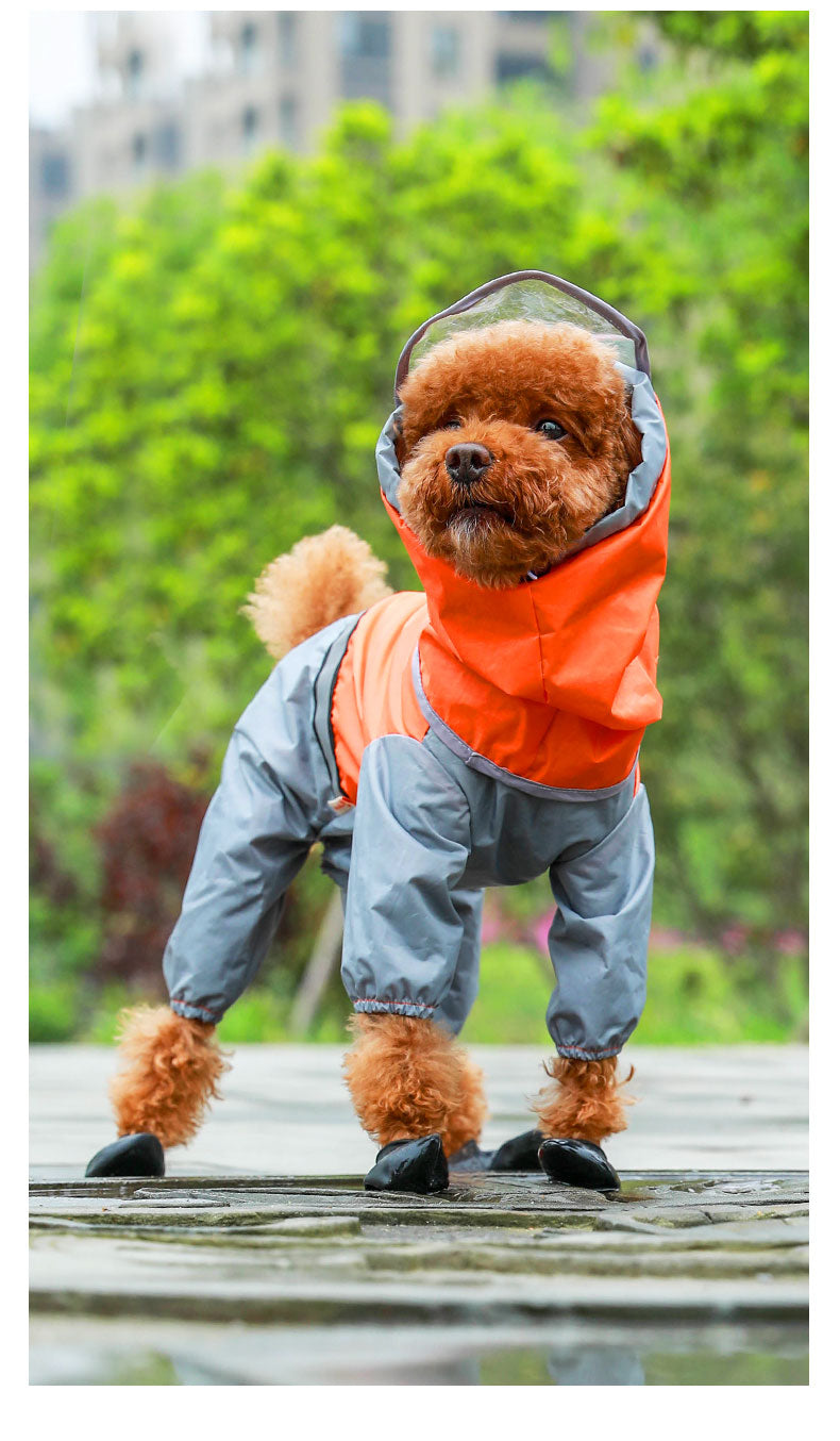 Pet dog raincoat tail all-inclusive waterproof Dog raincoat with sleeves Reflective dog raincoat Dog raincoat for large breeds Dog raincoat with leash hole