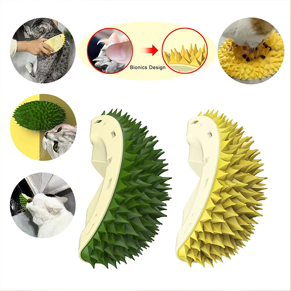 Durian Cat Brush, Dog Cat Self Groomer, Wall Corner Scratcher Massage Combs Durian Shape Molars Eat Slowly Toys Multifunctional Scratch Massager Tool Pets Clean Teeth Healthy Toys - PetsWage