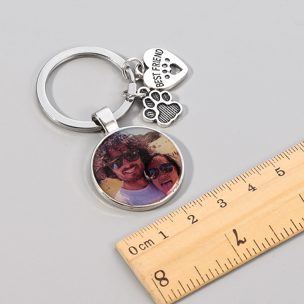 Custom Pet Photo Mini Heart Keychain- Carry Your Beloved Pet's Memory Everywhere! Personalized Dog and Cat Picture Image Portrait Memory Remembrance Keyring with Heart Shaped Charm