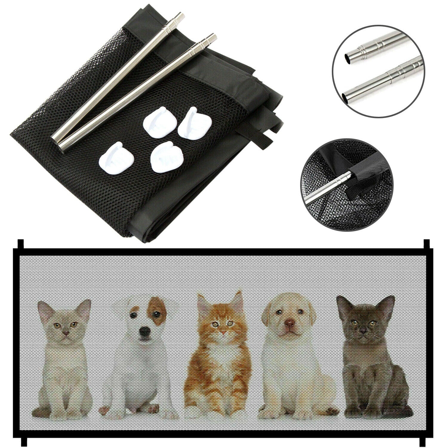 Pets Dog Cat Baby Safety Gate Mesh Fence Magic Portable Guard Net Stairs Doors - PetsWage
