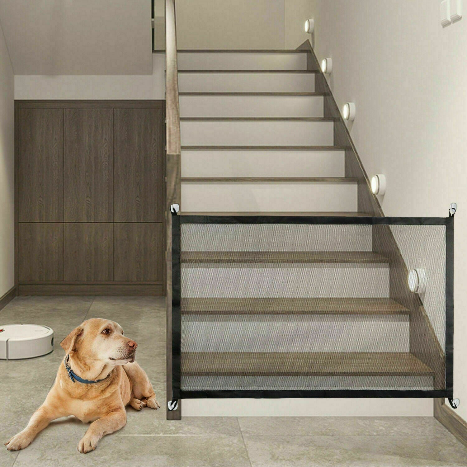 Pets Dog Cat Baby Safety Gate Mesh Fence Magic Portable Guard Net Stairs Doors - PetsWage
