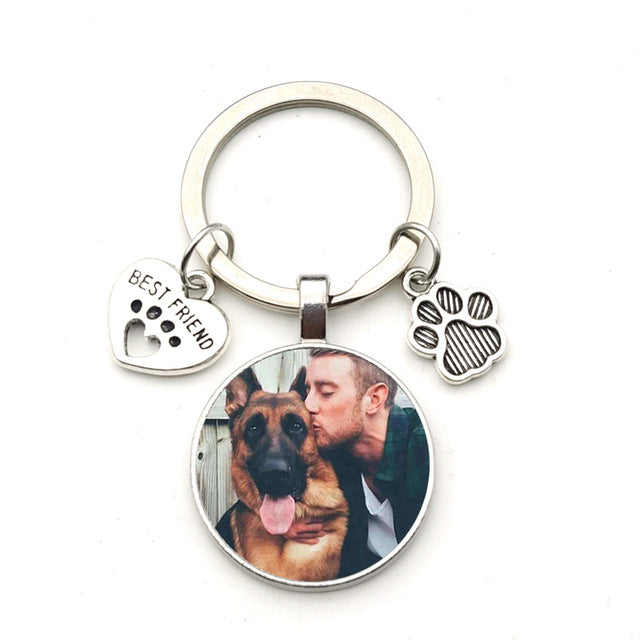 Custom Pet Photo Mini Heart Keychain- Carry Your Beloved Pet's Memory Everywhere! Personalized Dog and Cat Picture Image Portrait Memory Remembrance Keyring with Heart Shaped Charm