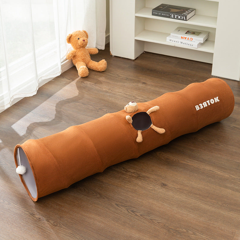 Cat dog Tunnel Cartoon Straight Foldable Playing Brown Bear Cartoon Toy Tunnel - PetsWage