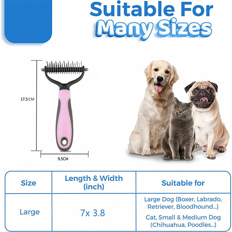 Pet Grooming Brush For Dog & Cat Deshedding Tool Rake Comb Fur Remover Reduce 2-Side - PetsWage