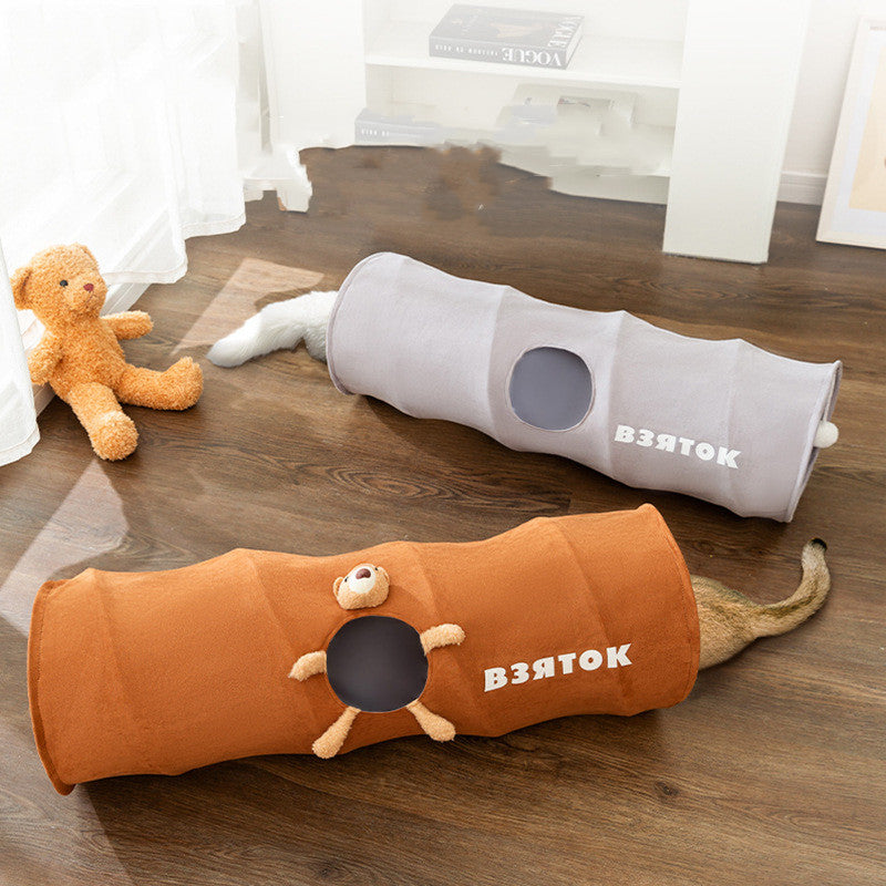 Cat dog Tunnel Cartoon Straight Foldable Playing Brown Bear Cartoon Toy Tunnel - PetsWage