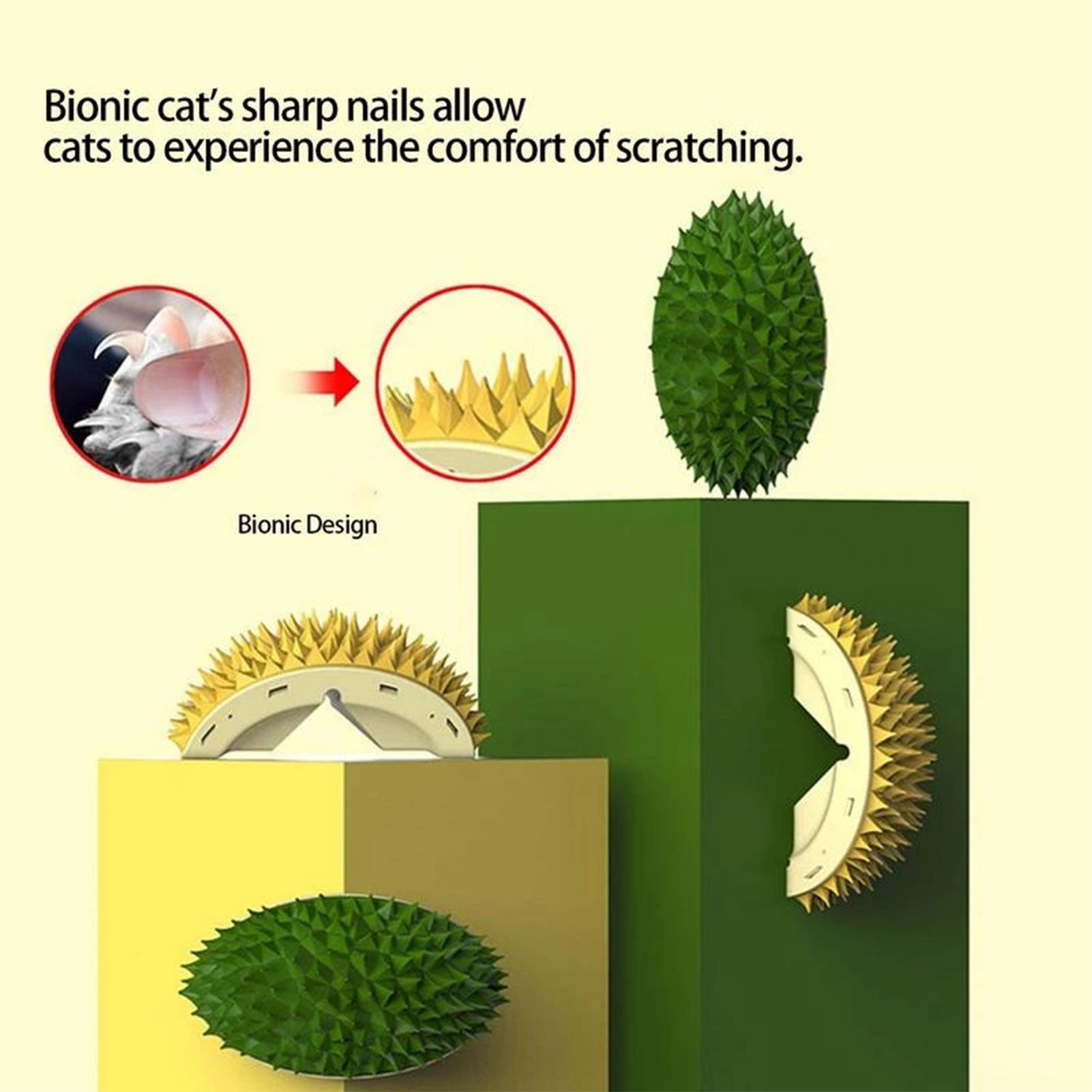 Durian Cat Brush, Dog Cat Self Groomer, Wall Corner Scratcher Massage Combs Durian Shape Molars Eat Slowly Toys Multifunctional Scratch Massager Tool Pets Clean Teeth Healthy Toys - PetsWage