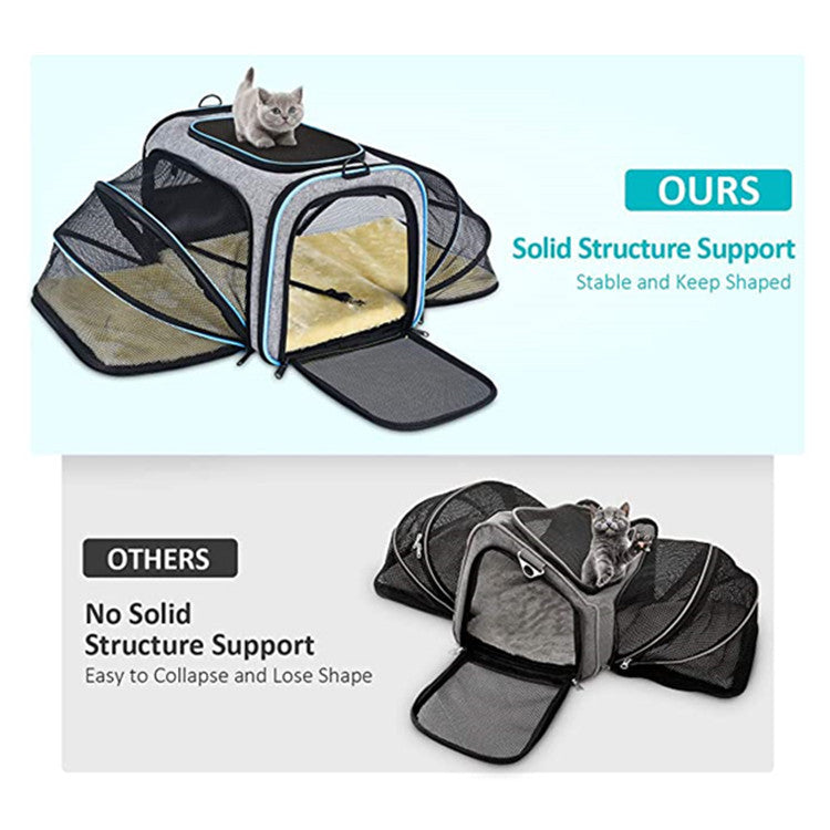 Carrier For Cat Pet Airline Approved Expandable Foldable Soft Dog Carrier Opened Doors Reflective Tapes Cat Travel Bag - PetsWage