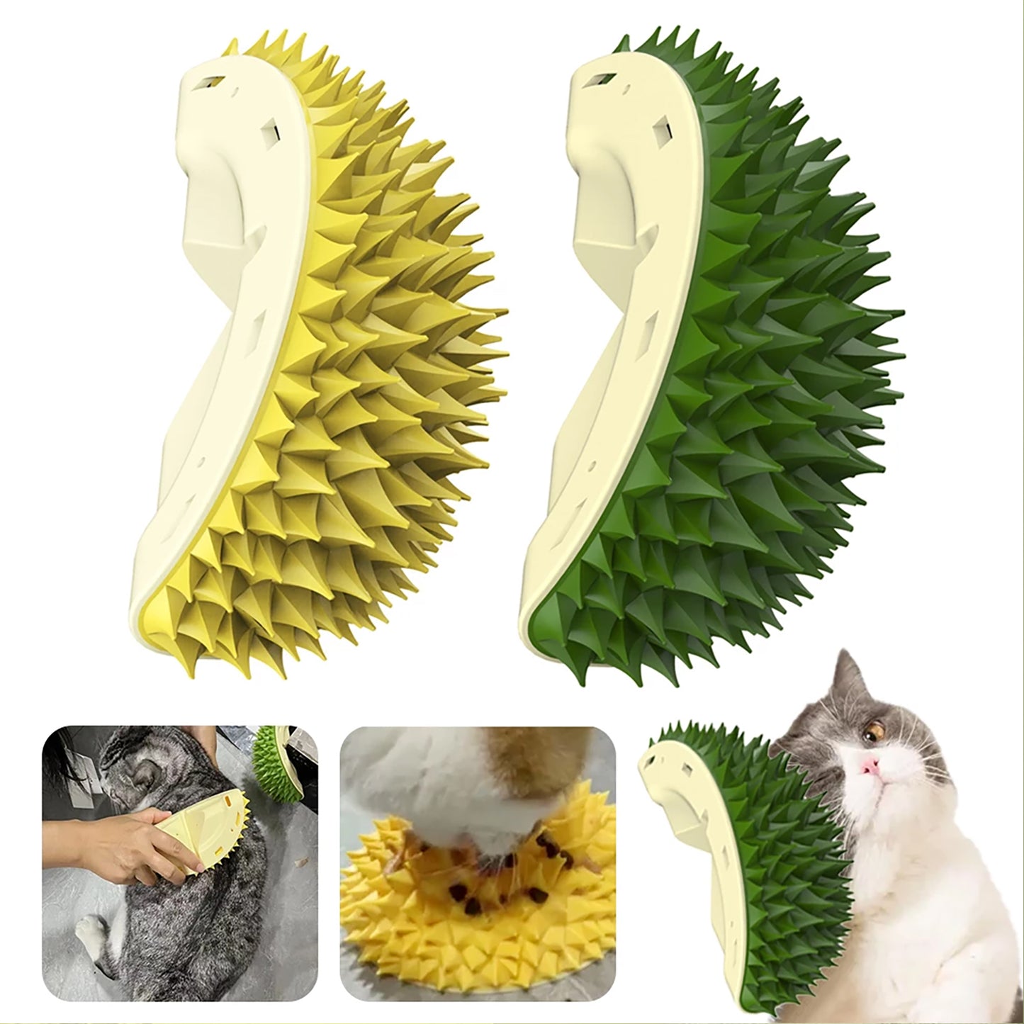 Durian Cat Brush, Dog Cat Self Groomer, Wall Corner Scratcher Massage Combs Durian Shape Molars Eat Slowly Toys Multifunctional Scratch Massager Tool Pets Clean Teeth Healthy Toys - PetsWage